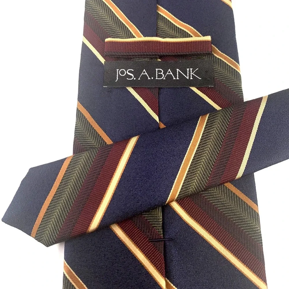 Vintage Jos. A. Bank Mens Tie Navy Maroon Gold Olive Diagonal‎ Repp Design Silk